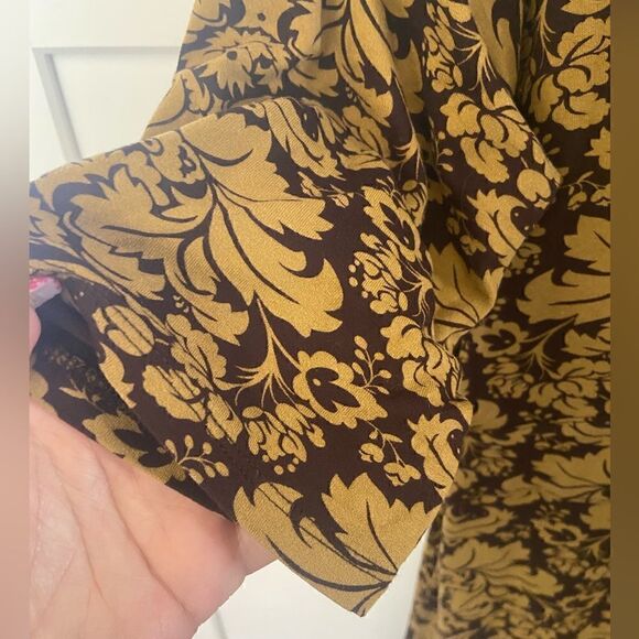 ATHLETA Black Gold Brocade Print Dress Soft & Stretchy Medium 95% Viscose - Picture 3 of 10